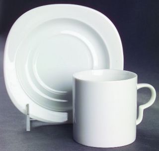 Christopher Stuart Studio White Flat Cup & Saucer Set, Fine China Dinnerware   A