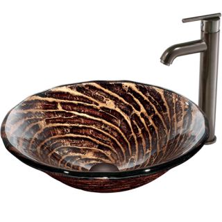 Vigo Industries VGT168 Bathroom Sink, Chocolate Caramel Swirl Glass Vessel Sink amp; Faucet Set Oil Rubbed Bronze