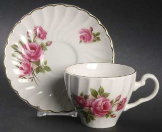 Johnson Brothers Lynmere Flat Cup & Saucer Set, Fine China Dinnerware   Pink Ros