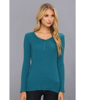 Michael Stars Thermal Long Sleeve Henley Womens Long Sleeve Button Up (Blue)
