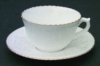 Spode Savoy White (Gold Trim) Flat Cup & Saucer Set, Fine China Dinnerware   Whi