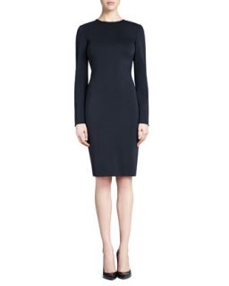 Womens Long Sleeve Fitted Milano Knit Dress, Caviar   St. John Collection