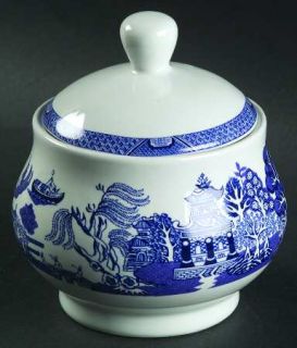 Cuthbertson Blue Willow Sugar Bowl & Lid, Fine China Dinnerware   Blue Scenes, S