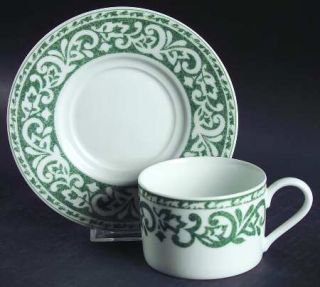 Nikko Greenhouse Flat Cup & Saucer Set, Fine China Dinnerware   Finechina,Green