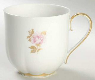 Block China Lorraine Flat Cup, Fine China Dinnerware   Pink Roses, Gold Leaves,