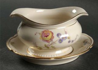 Shenango Sunnyvale Gold (Gold Trim) Gravy Boat with Attached Underplate, Fine Ch