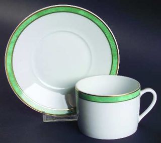 Bernardaud Universe Green Flat Cup & Saucer Set, Fine China Dinnerware   Phoebe,