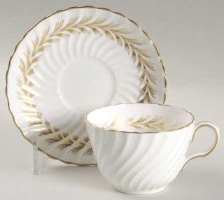 John Aynsley Arundel Flat Cup & Saucer Set, Fine China Dinnerware   Gold Laurel