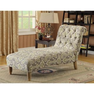 Armen Living Tufted Chaise   Putty Paisley iKat Fabric Multicolor   LC825CHPU