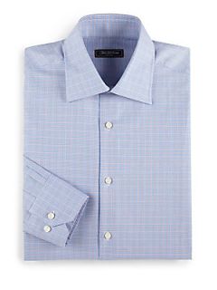 Saks Fifth Avenue Collection Houndstooth Check Cotton Dress Shirt   Blue
