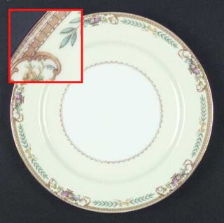 Noritake Tiara Dinner Plate, Fine China Dinnerware   Tan Border, Blue Laurel, Fl