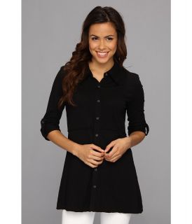 Mod o doc Heavier Slub Jersey Button Front Tunic Womens Long Sleeve Button Up (Black)