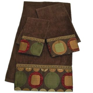 Sherry Kline Metro Brown Embellished 3 piece Towel Set (Brown Materials: 100 percent cotton towel/100 percent polyester band Care instructions: Spot clean recommended DimensionsBath towel: 25 inches wide x 48 inches longHand towel: 16 inches wide x 25 inc