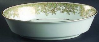 Noritake Lucerne 9 Oval Vegetable Bowl, Fine China Dinnerware   Green/Gold Flow