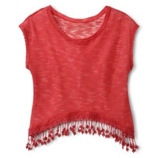 Xhilaration Juniors Knit Top with Fringe   City Coral M(7 9)