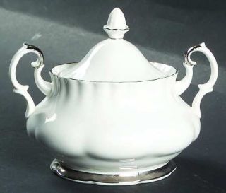 Royal Albert Chantilly Platinum Sugar Bowl & Lid, Fine China Dinnerware   Montro