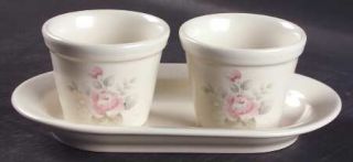 Pfaltzgraff Tea Rose Herb Pots W/Tray (2 Pots,1try), Fine China Dinnerware   Sto