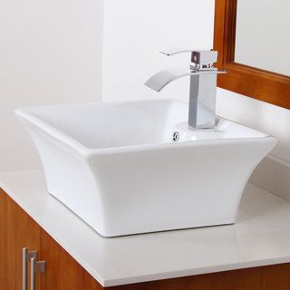 Elite 40498803c High temperature Grade a Square Ceramic Bathroom Sink And Chrome Finish Faucet Combo (White Dimensions: 7.5 inches high x 16 inches wide x 19 inches longType: Bathroom Sink Material: High temperature grade A ceramic Included: Elite custom 
