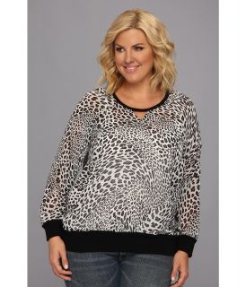 TWO by Vince Camuto Plus Size L/S Leopard Stream Sweatshirt Womens Sweatshirt (Gray)