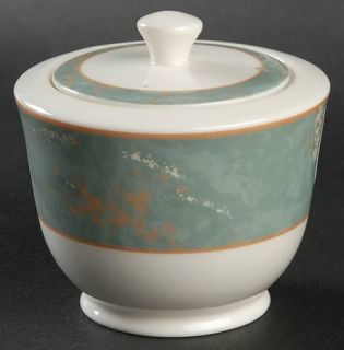 Sasaki China Claudius Sugar Bowl & Lid, Fine China Dinnerware   Green & Orange M