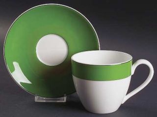 Lenox China Rutherford Circle Green Flat Cup & Saucer Set, Fine China Dinnerware