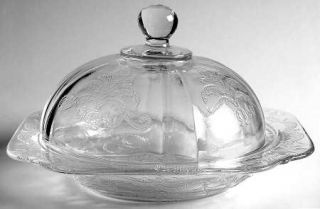 Indiana Glass Recollection Clear Round Covered Butter   Clear,Pressed,Scroll Des