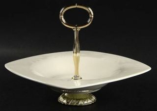 222 Fifth (PTS) Alice Platinum Handled Footed Nut Dish, Fine China Dinnerware  