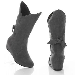 Faux Nubuck Leather Womens Fashion Inner Heel Mid calf Boots Cool Style with Bowtie (More Colors)