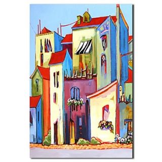 Hand Painted Oil Painting Landscape Cartoon Building with Stretched Frame