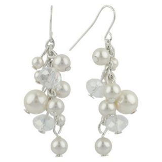 Womens Cluster Earrings Dangle Drop Crystal and Pearl   Silver/Cream