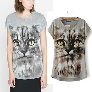 Womens Round Neck 3D Cat Printed Graphic T shirts