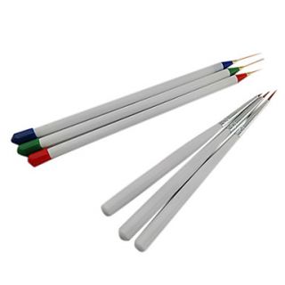 6PCS Nail Art Painting Drawing Pen Brush White Handle Kits