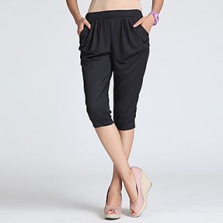 EJAMS Womens Korean Style Slim Waistline Capri Harem Pants(Black)