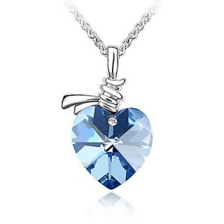 Xingzi Womens Charming Blue Heart Made With Swarovski Elements Crystal Dangling Necklace