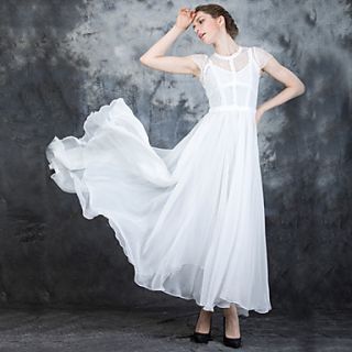 YIGOUXIANG Womens Two Piece Lace Cut Out Short Sleeve Big Swing Long Dress(White)