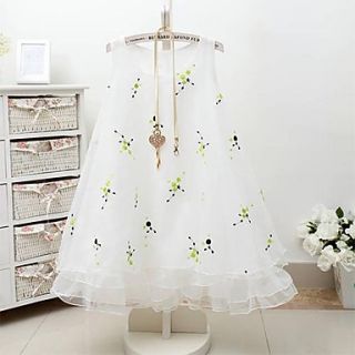 Womens Vintage Organza Floral Print Embroidery Doll Dress