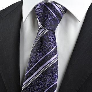 Tie Purple Paisley Striped Men Tie Necktie Luxury Wedding Party Holiday Gift