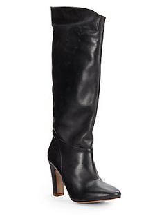 Anka Leather Knee High Boots   Black