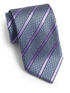 Brioni Framed Stripe Silk Tie   Purple