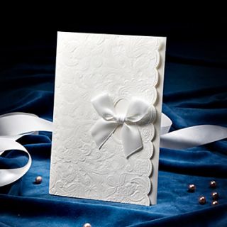 Delicate Embossed Wedding Invitation With Satin Bow (Set of 50)