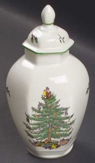 Spode Christmas Tree Green Trim Mini Hexagonal Vase with Lid, Fine China Dinnerw