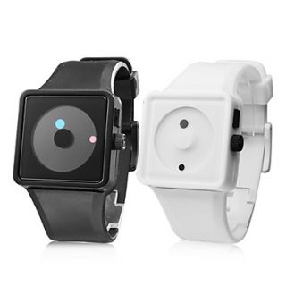 Couples Creative Two Dot Dial Silicone Band Quartz Wrist Watches (1 Pair, Black White)