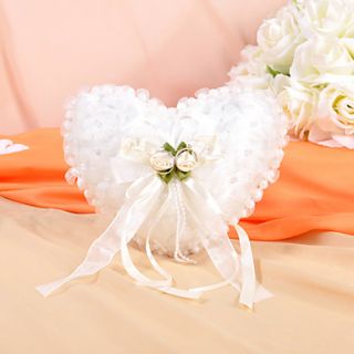 Ring Pillow In Ivory Satin With Ribbons And Petals