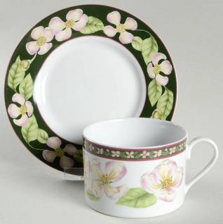 American Atelier Dogwood Flat Cup & Saucer Set, Fine China Dinnerware   Pink Flo