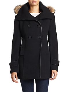 Helen Fur Trimmed Wool Coat   Black
