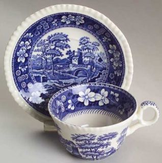 Spode Tower Blue (Newer Backstamp) Flat Cup & Saucer Set, Fine China Dinnerware