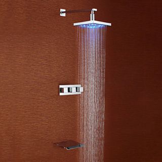 Modern Style Chrome Finish Waterfall LED Wall Mount Shower Faucet with Square Showerhead