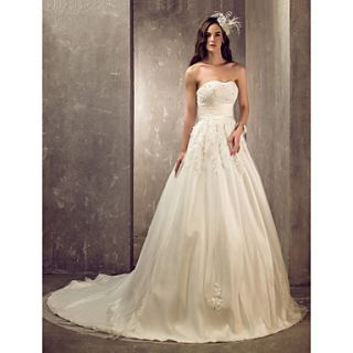 Free Custom measurements! A line Princess Sweetheart Court Train Tulle And Satin Wedding Dress (632804)