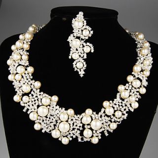 Wonderful Silvery Alloy with PearlsRhinestone Wedding Jewelry Set(Including Necklace and Earrings)