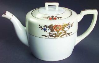 Noritake 42200 Teapot & Lid, Fine China Dinnerware   Raised Gold,Orange & Blue F